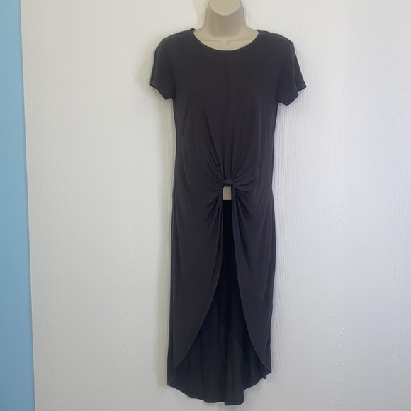 Zara - NWT Knotted High And Low Short Sleeve Dark Gray Shirt  Size Small - Picture 2 of 13